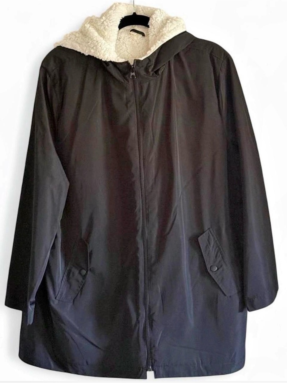 Linda Anderson Black Sherpa Lined Rain Jacket XXL Hooded